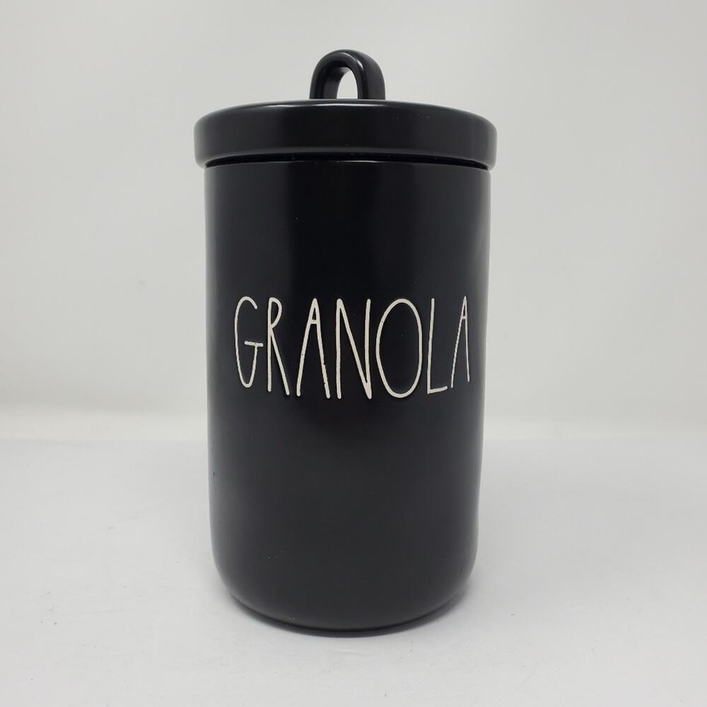 Rae Dunn Granola Black tall ceramic canister Excellent used condition